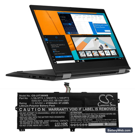 Lenovo X390 Yoga(05CD) Replacement Battery, 11.52V, 4100mAh, Li-Polymer 5