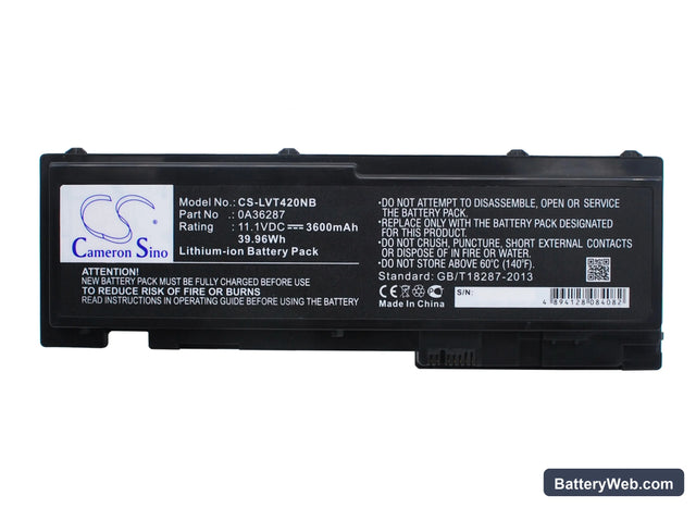 Lenovo ThinkPad T420s Replacement Battery, 11.1V, 3600mAh, Li-ion 1