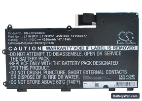 Lenovo Thinkpad T430u Replacement Battery, 11.1V, 4250mAh, Li-Polymer 1