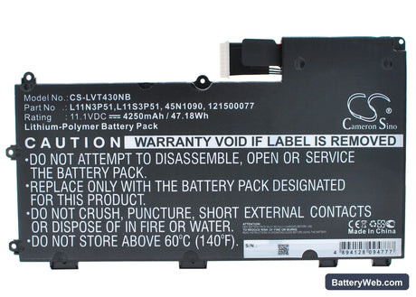 Lenovo Thinkpad T430u Replacement Battery, 11.1V, 4250mAh, Li-Polymer 1