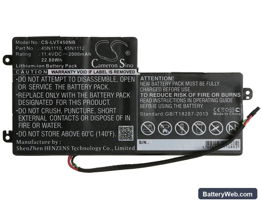 Lenovo ThinkPad T450 Replacement Battery, 11.4V, 2000mAh, Li-ion 5