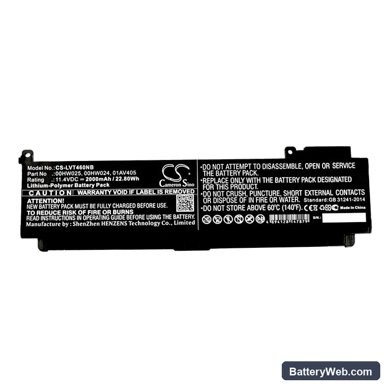 Lenovo ThinkPad T470s Replacement Battery, 11.4V, 2000mAh, Li-Polymer 3
