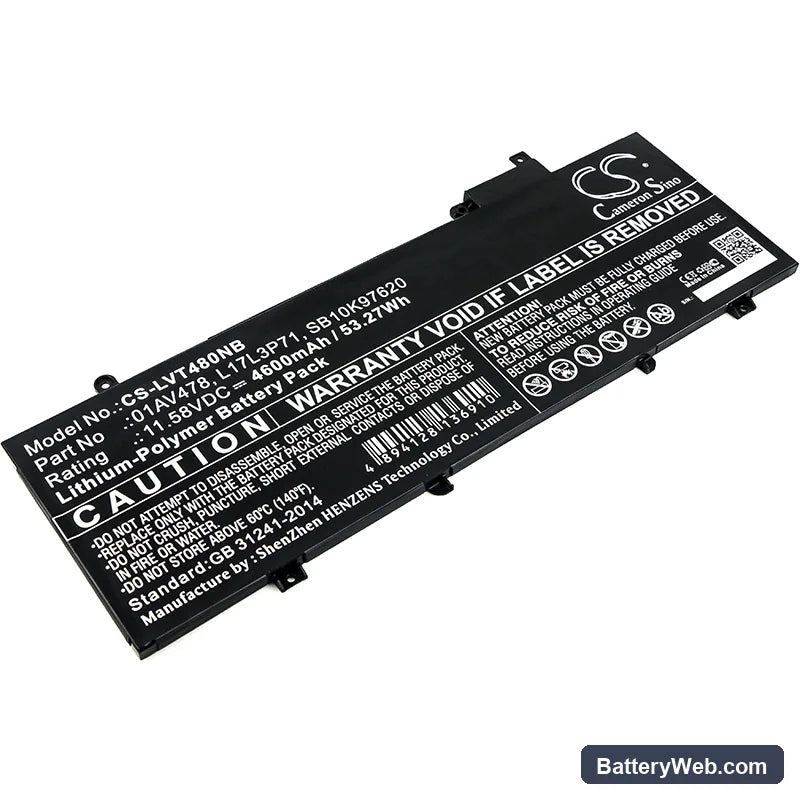 Lenovo ThinkPad T480s Replacement Battery, 11.58V, 4600mAh, Li-Polymer 1