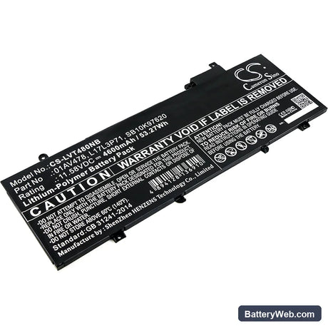 Lenovo ThinkPad T480s Replacement Battery, 11.58V, 4600mAh, Li-Polymer 1