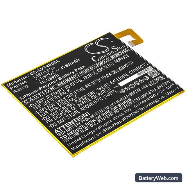 Lenovo Tab4 8 Replacement Battery, 3.85V, 4750mAh, Li-Polymer 1