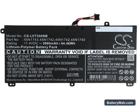 Lenovo ThinkPad T550 Replacement Battery, 11.4V, 3900mAh, Li-Polymer 5