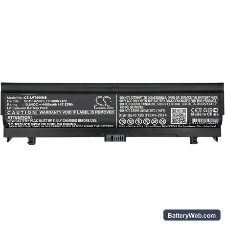 Lenovo Thinkpad L560 Replacement Battery, 10.8V, 4400mAh, Li-ion 3