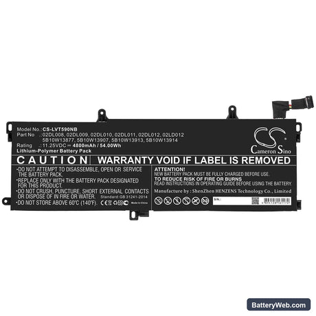 Lenovo ThinkPad T590 Replacement Battery, 11.25V, 4800mAh, Li-Polymer 3