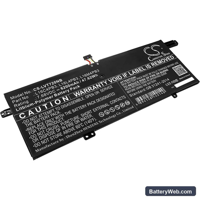 Lenovo IdeaPad 720s Replacement Battery, 7.68V, 6200mAh, Li-Polymer 1