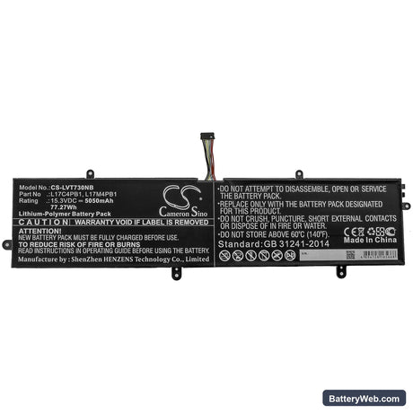 Lenovo IdeaPad 720S-15IKB(81AC) Replacement Battery, 15.3V, 5050mAh, Li-Polymer 3