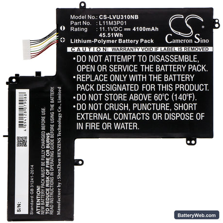 Lenovo IdeaPad U310 Replacement Battery, 11.1V, 4100mAh, Li-Polymer 3