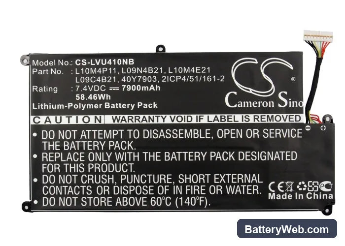 Lenovo IdeaPad U410 Replacement Battery, 7.4V, 7900mAh, Li-Polymer 5