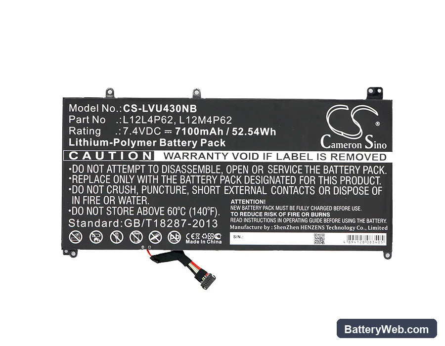 Lenovo IdeaPad U430 Replacement Battery, 7.4V, 7100mAh, Li-Polymer 3