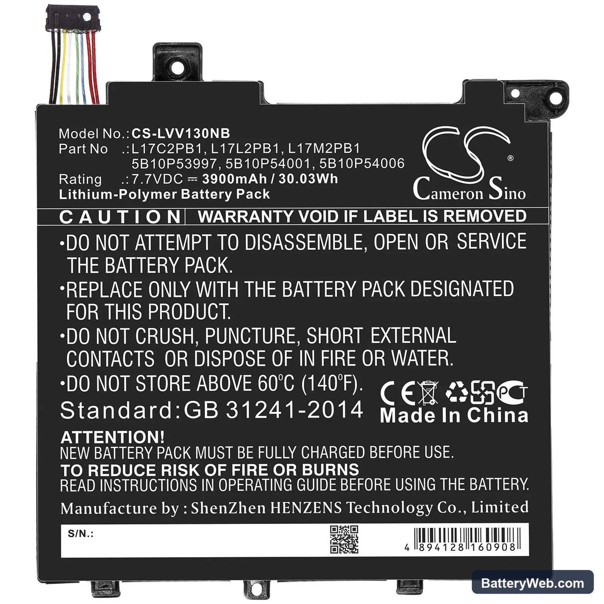 Lenovo V330-14IKB Replacement Battery, 7.7V, 3900mAh, Li-Polymer 3