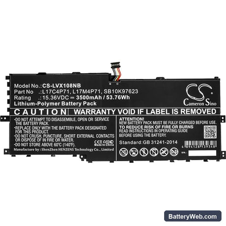 Lenovo ThinkPad X1 Yoga 2018 Replacement Battery, 15.36V, 3500mAh, Li-Polymer 3