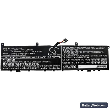 Lenovo ThinkPad P1 2019 20QTA00PCD Replacement Battery, 15.4V, 5000mAh, Li-Polymer 3