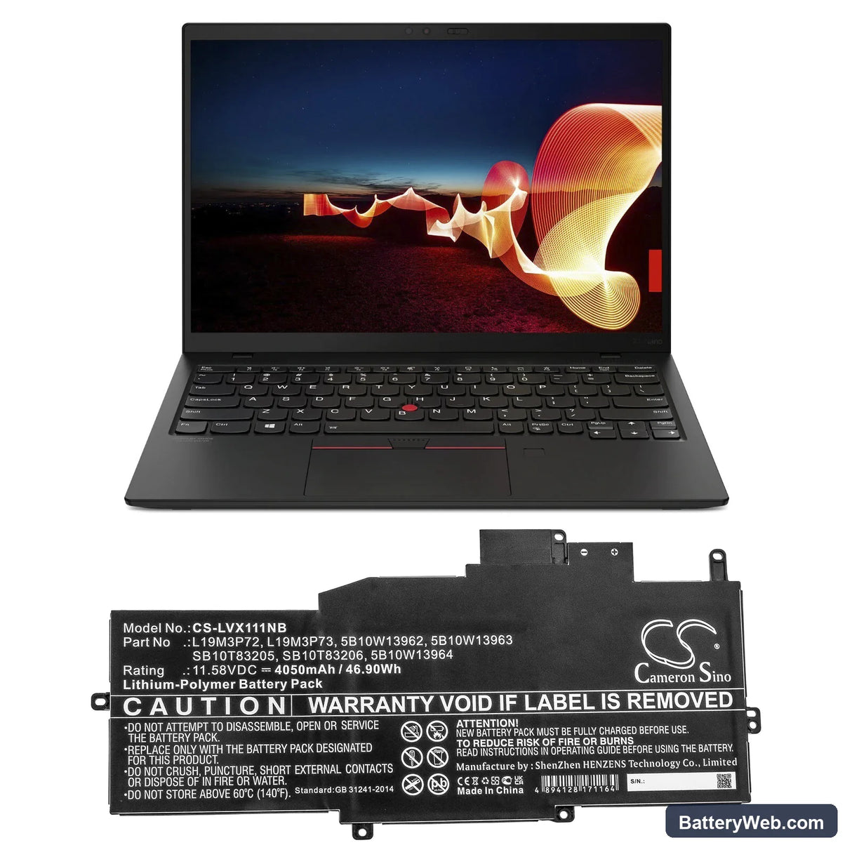 Lenovo ThinkPad X1 Nano Replacement Battery, 11.58V, 4050mAh, Li-Polymer 5