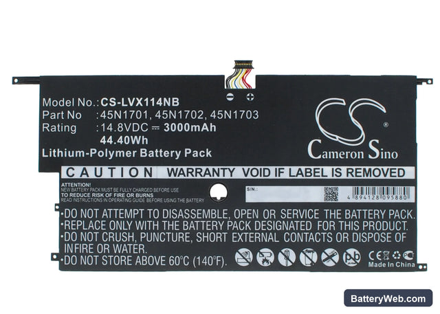 Lenovo ThinkPad X1 Carbon 14 Replacement Battery, 14.8V, 3000mAh, Li-Polymer 1
