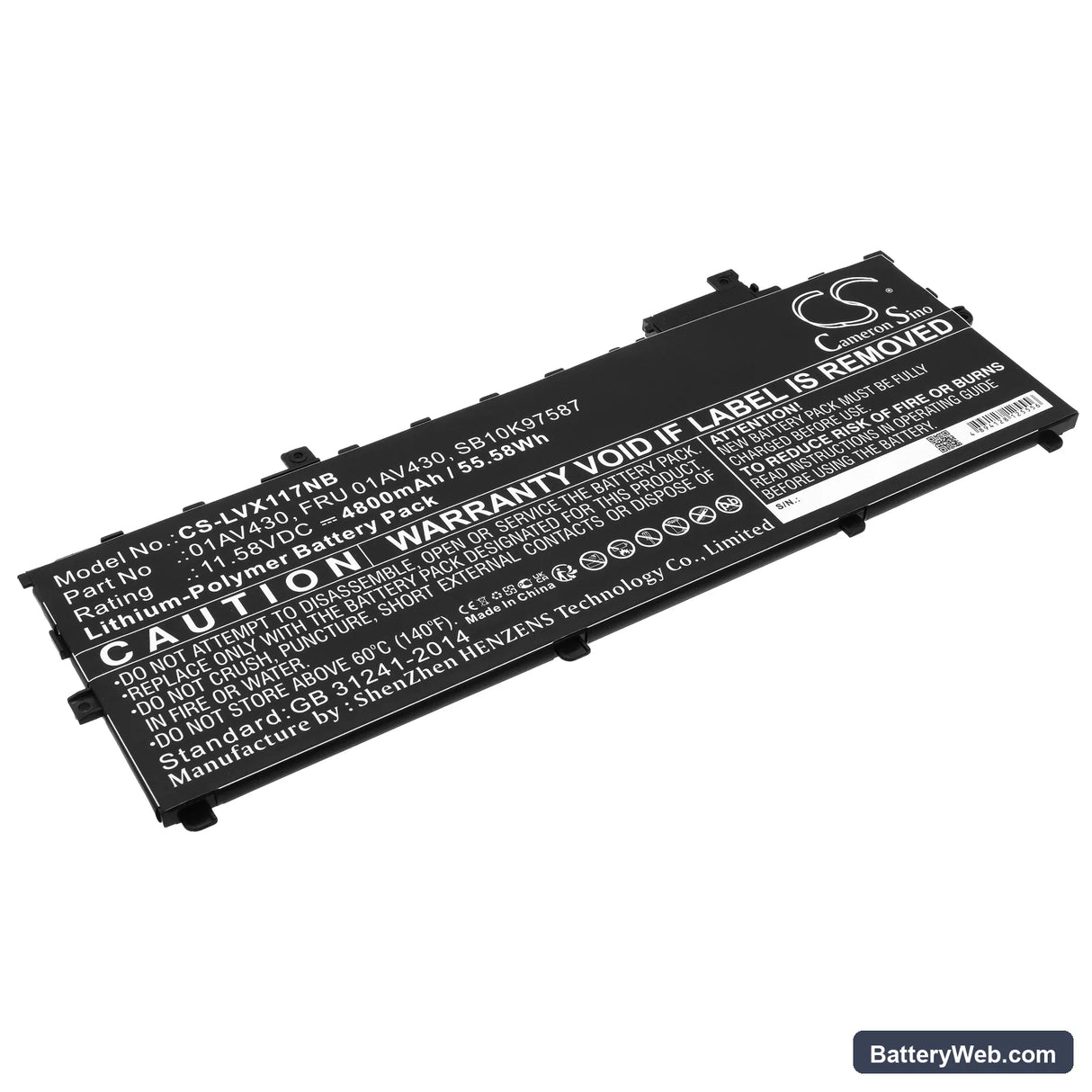 Lenovo ThinkPad X1 Carbon 2017 Replacement Battery, 11.58V, 4800mAh, Li-Polymer 1