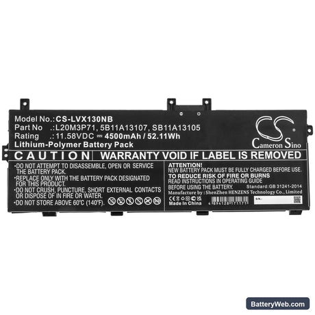 Lenovo ThinkPad X13 Yoga G2 Replacement Battery, 11.58V, 4500mAh, Li-Polymer 3