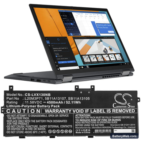 Lenovo ThinkPad X13 Yoga G2 Replacement Battery, 11.58V, 4500mAh, Li-Polymer 5
