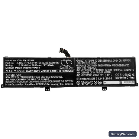 Lenovo ThinkPad X1 Extreme Gen 3 Replacement Battery, 15.36V, 5050mAh, Li-Polymer 3