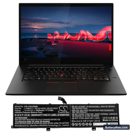 Lenovo ThinkPad X1 Extreme Gen 3 Replacement Battery, 15.36V, 5050mAh, Li-Polymer 5