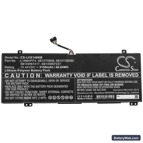 Lenovo Xiaoxin Air 14 2019 Replacement Battery, 15.44V, 3150mAh, Li-Polymer 3