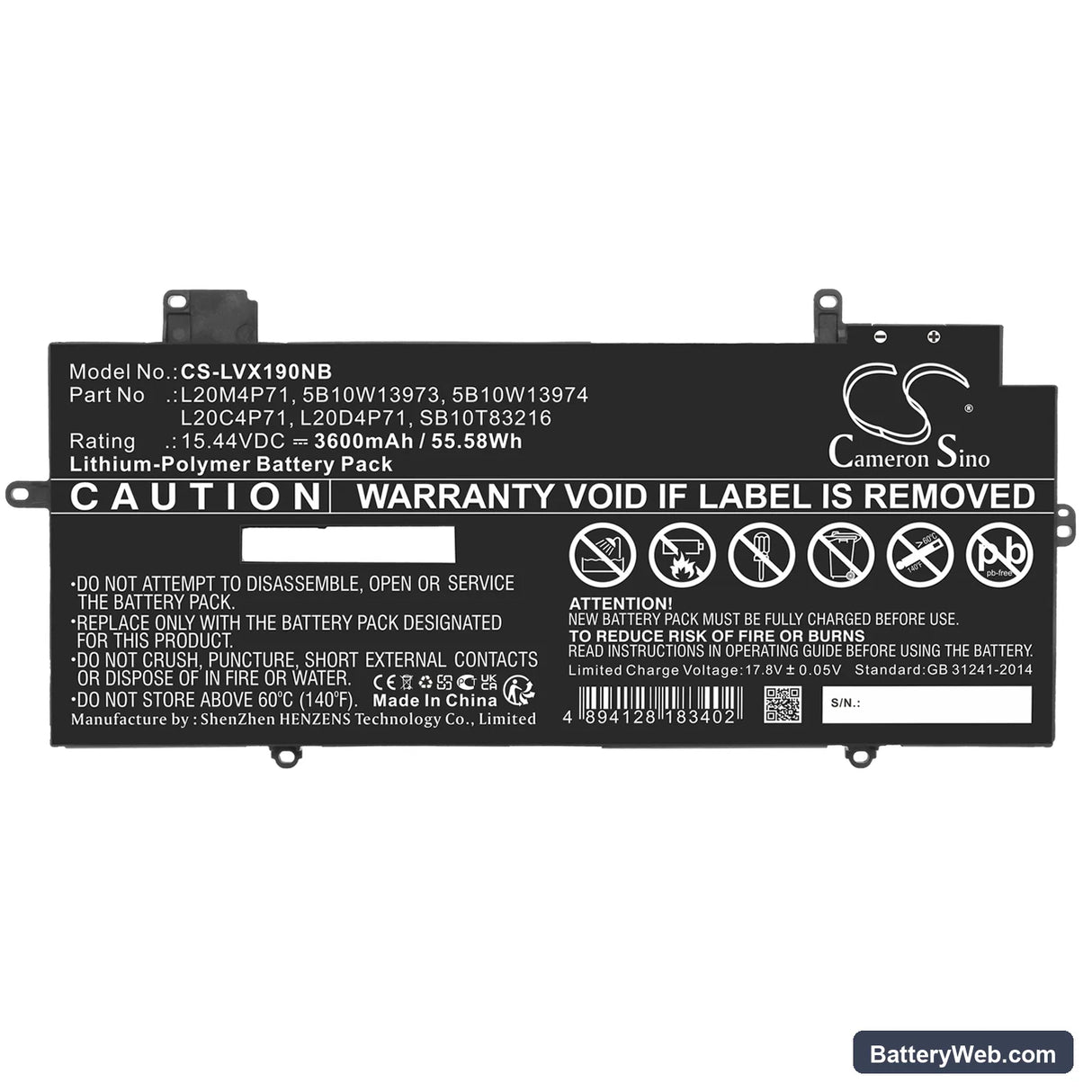 Lenovo ThinkPad X1 Carbon Gen 9-20XW005JGM Replacement Battery, 15.44V, 3600mAh, Li-Polymer 5