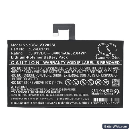 Lenovo XiaoXin Pad Pro 2024 Replacement Battery, 3.91V, 8400mAh, Li-Polymer 3