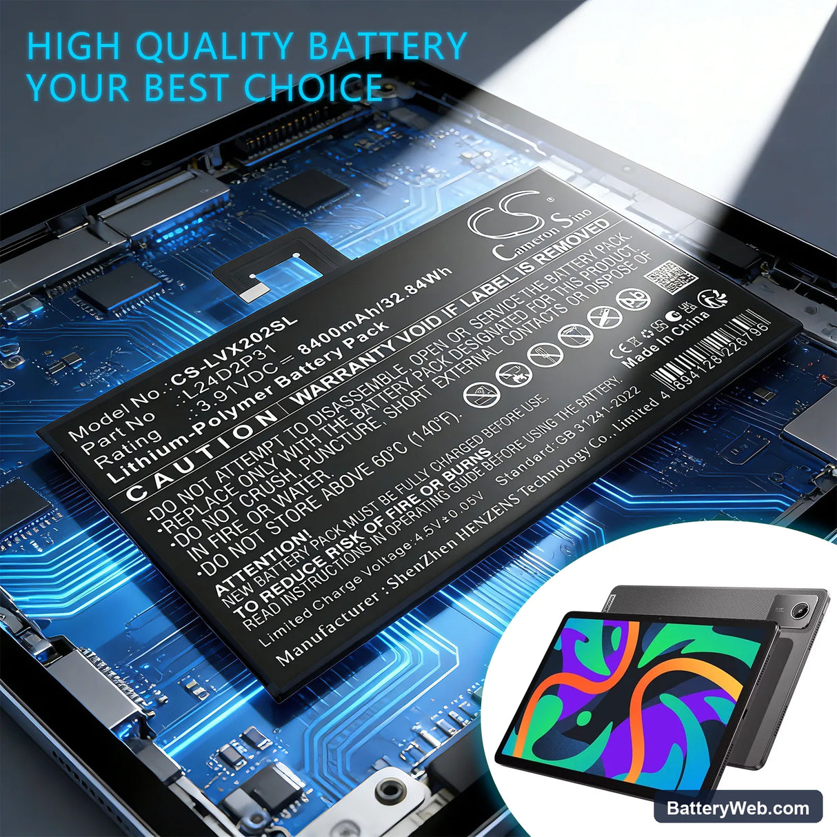 Lenovo XiaoXin Pad Pro 2024 Replacement Battery, 3.91V, 8400mAh, Li-Polymer 5