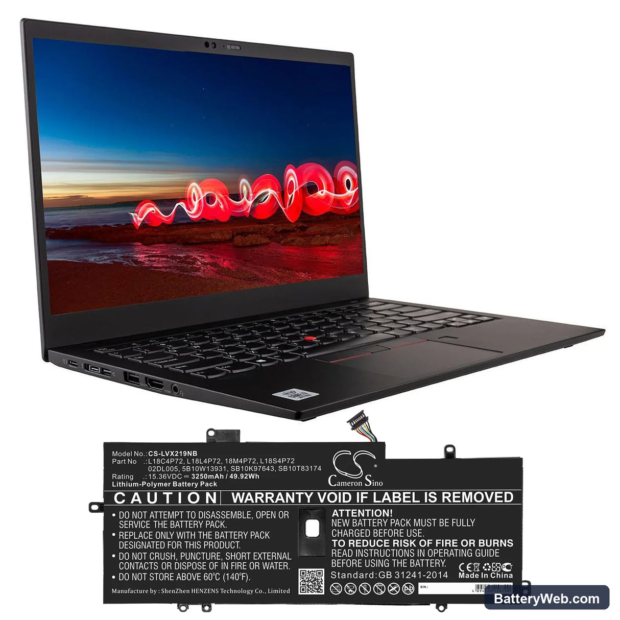 Lenovo ThinkPad X1 Carbon 2019 Replacement Battery, 15.36V, 3250mAh, Li-Polymer 5