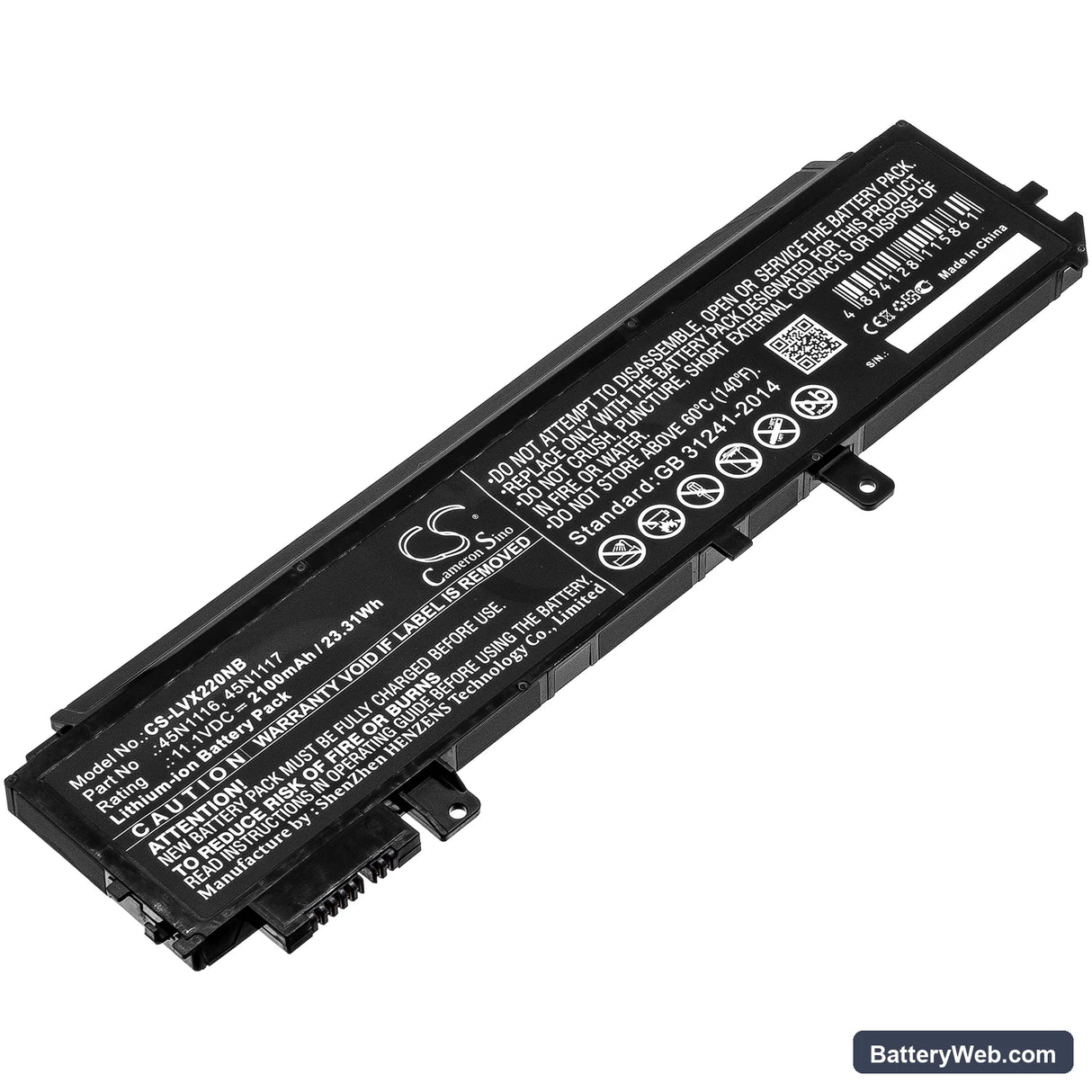 Lenovo Thinkpad X230s Ultrabook Replacement Battery, 11.1V, 2100mAh, Li-ion 1