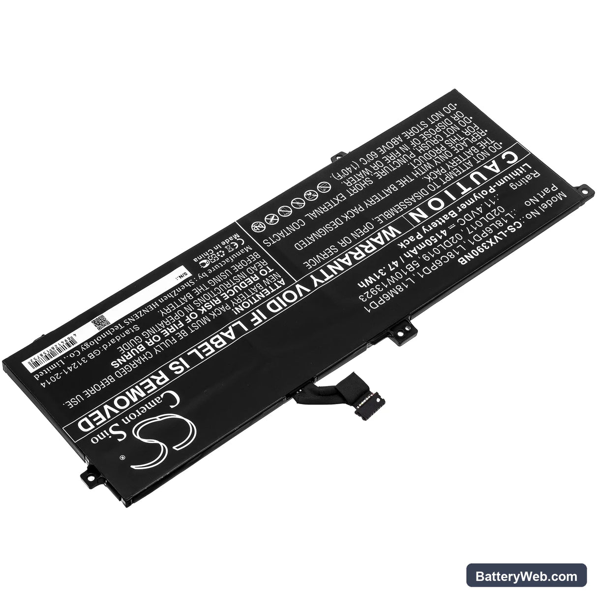 Lenovo ThinkPad X390 20Q0A00GCD Replacement Battery, 11.4V, 4150mAh, Li-Polymer 2