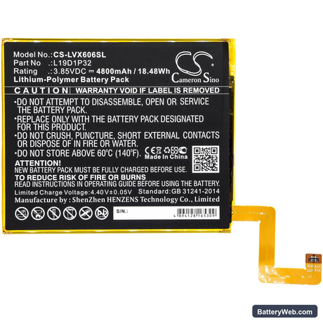 Lenovo Tab M10 Plus Replacement Battery, 3.85V, 4800mAh, Li-Polymer 3