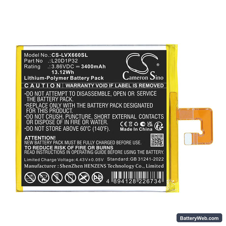 Lenovo TB-X6C6F Replacement Battery, 3.86V, 3400mAh, Li-Polymer 3