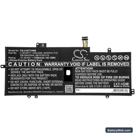 Lenovo ThinkPad X1 Carbon 2019 Replacement Battery, 15.36V, 3200mAh, Li-Polymer 3