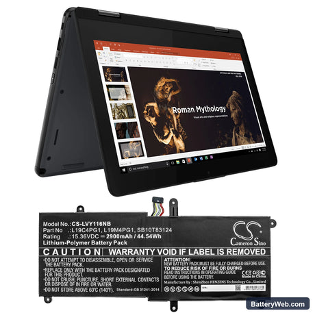 Lenovo 11e Yoga Gen 6 20SES00100 Replacement Battery, 15.36V, 2900mAh, Li-Polymer 5