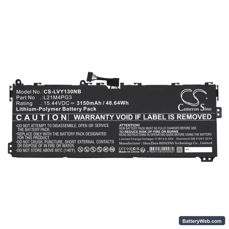 Lenovo Yoga 13W Replacement Battery, 15.44V, 3150mAh, Li-Polymer 3