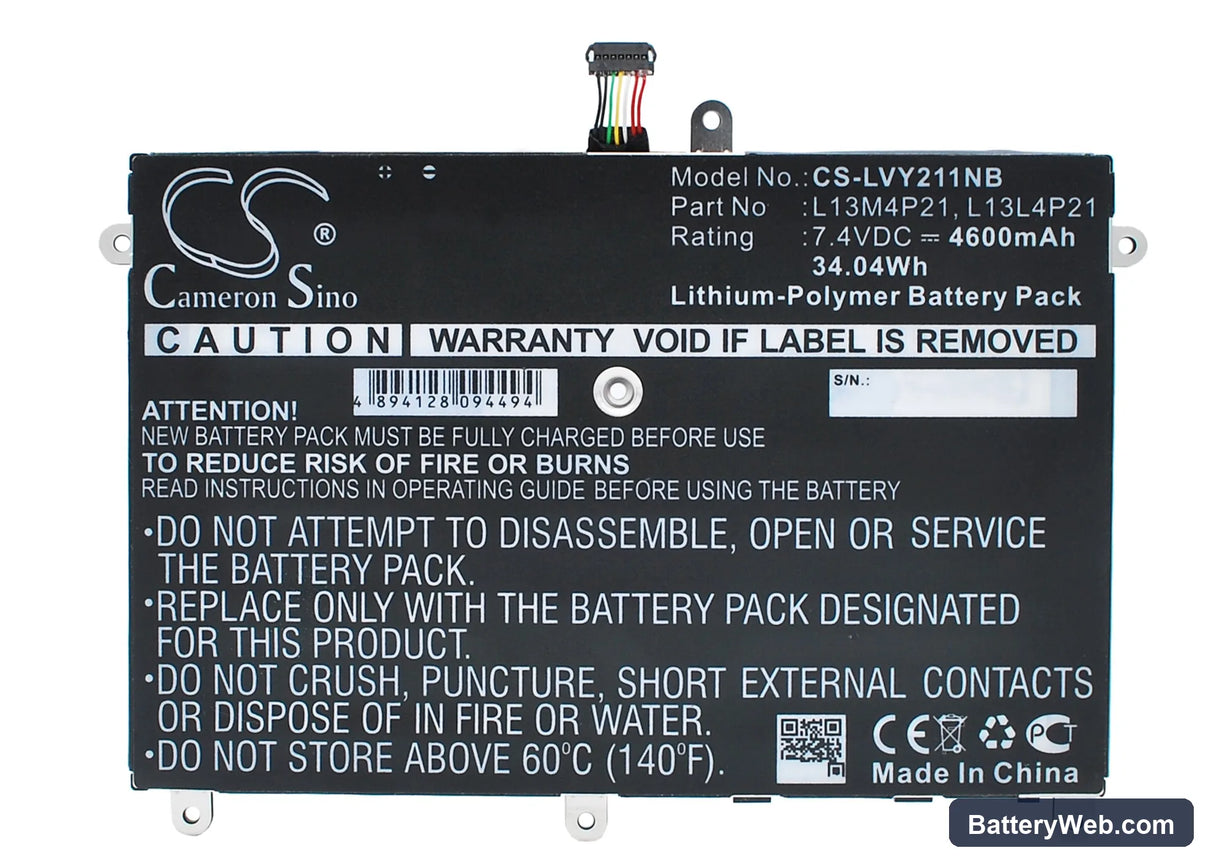 Lenovo Yoga 2 11 Replacement Battery, 7.4V, 4600mAh, Li-Polymer 1
