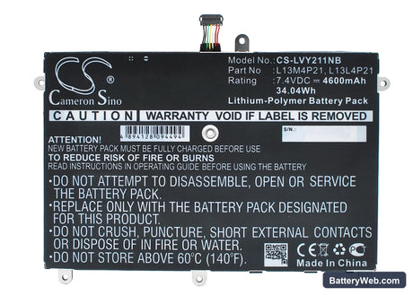 Lenovo Yoga 2 11 Replacement Battery, 7.4V, 4600mAh, Li-Polymer 1