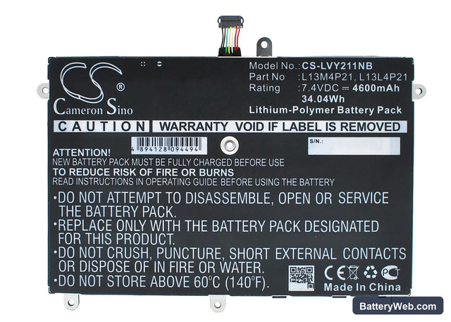 Lenovo Yoga 2 11 Replacement Battery, 7.4V, 4600mAh, Li-Polymer 1