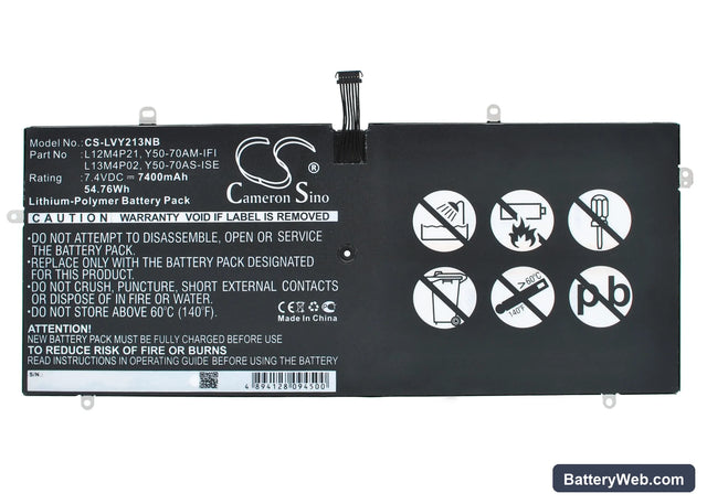 Lenovo Yoga 2 Pro Ultrabook Replacement Battery, 7.4V, 7400mAh, Li-Polymer 1