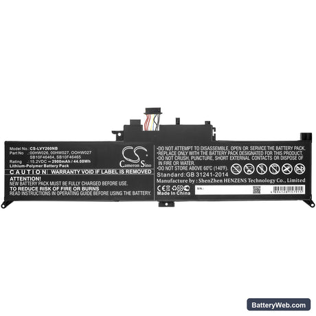 Lenovo ThinkPad Yoga 260 Replacement Battery, 15.2V, 2900mAh, Li-ion 3