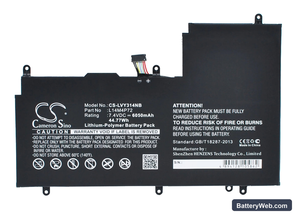 Lenovo Yoga 3 14 Replacement Battery, 7.4V, 6050mAh, Li-Polymer 1
