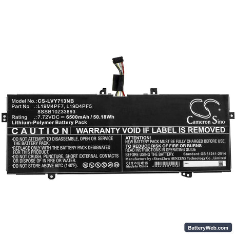 Lenovo Yoga Slim 7-13ITL05(82CU) Replacement Battery, 7.72V, 6500mAh, Li-Polymer 3