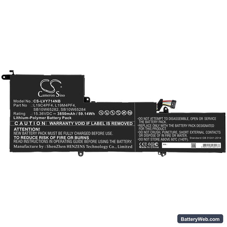 Lenovo Yoga 7 Slim 14ARE05 Replacement Battery, 15.36V, 3850mAh, Li-Polymer 3