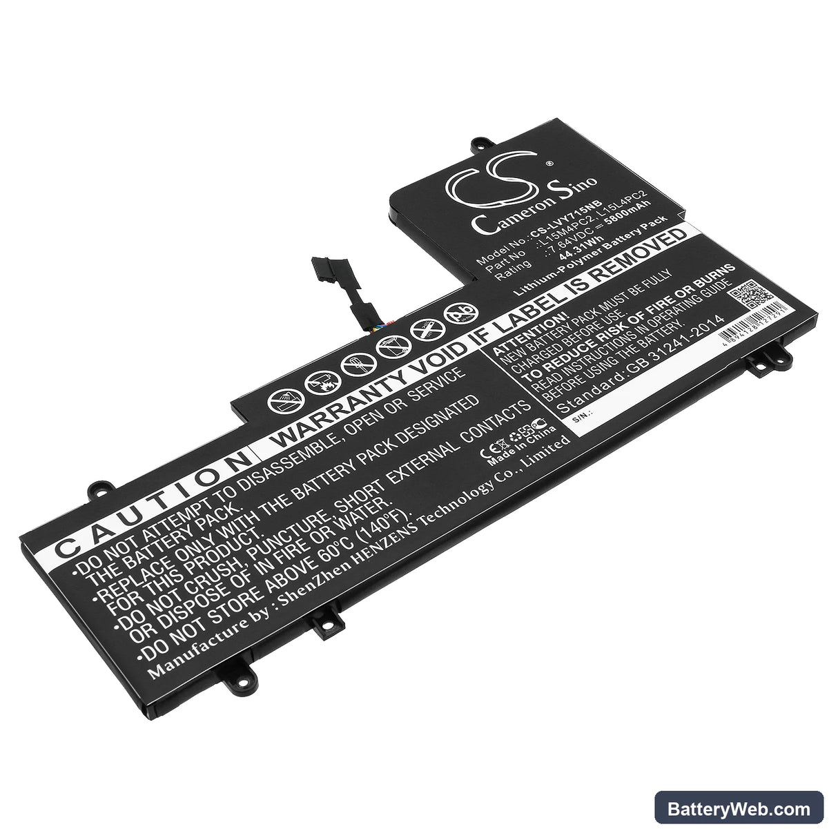 Lenovo Yoga 710 15" Replacement Battery, 7.64V, 5800mAh, Li-Polymer 1