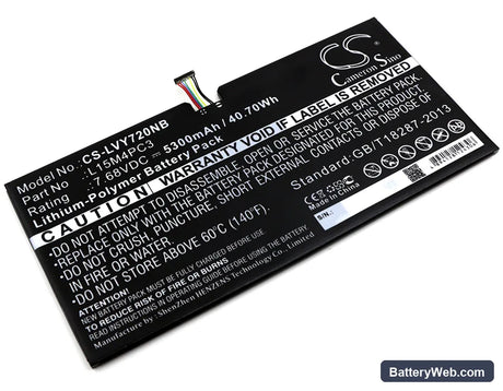Lenovo IdeaPad Miix 720 Replacement Battery, 7.68V, 5300mAh, Li-Polymer 1