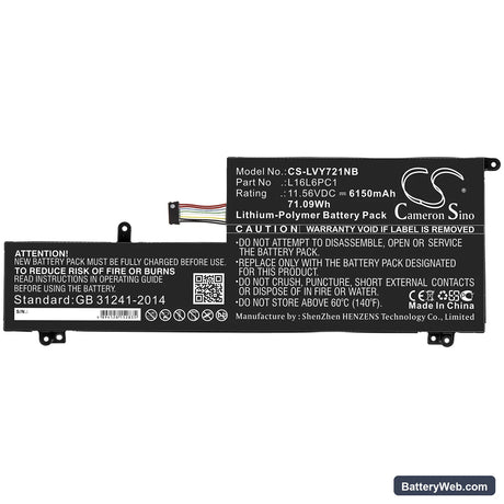 Lenovo Yoga 720-15Ikb Replacement Battery, 11.56V, 6150mAh, Li-Polymer 3